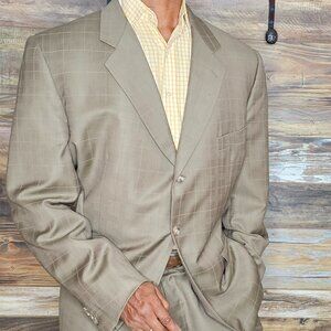 Corneliani Made it Italy 100% Extrafine Super 100 Wool Windowpane Suit 46R X 38W